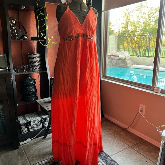 Apollo Dresses & Skirts - Vibrant Orange Maxi Dress with Studded Detail